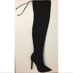 Thigh High Black Suede Boot Heels